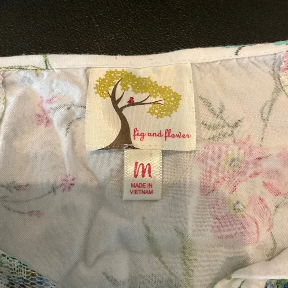 Fig and Flower Floral Lace Patchwork Tie Neck‎ Blouse Top Women Med Cottage Core - Picture 5 of 7